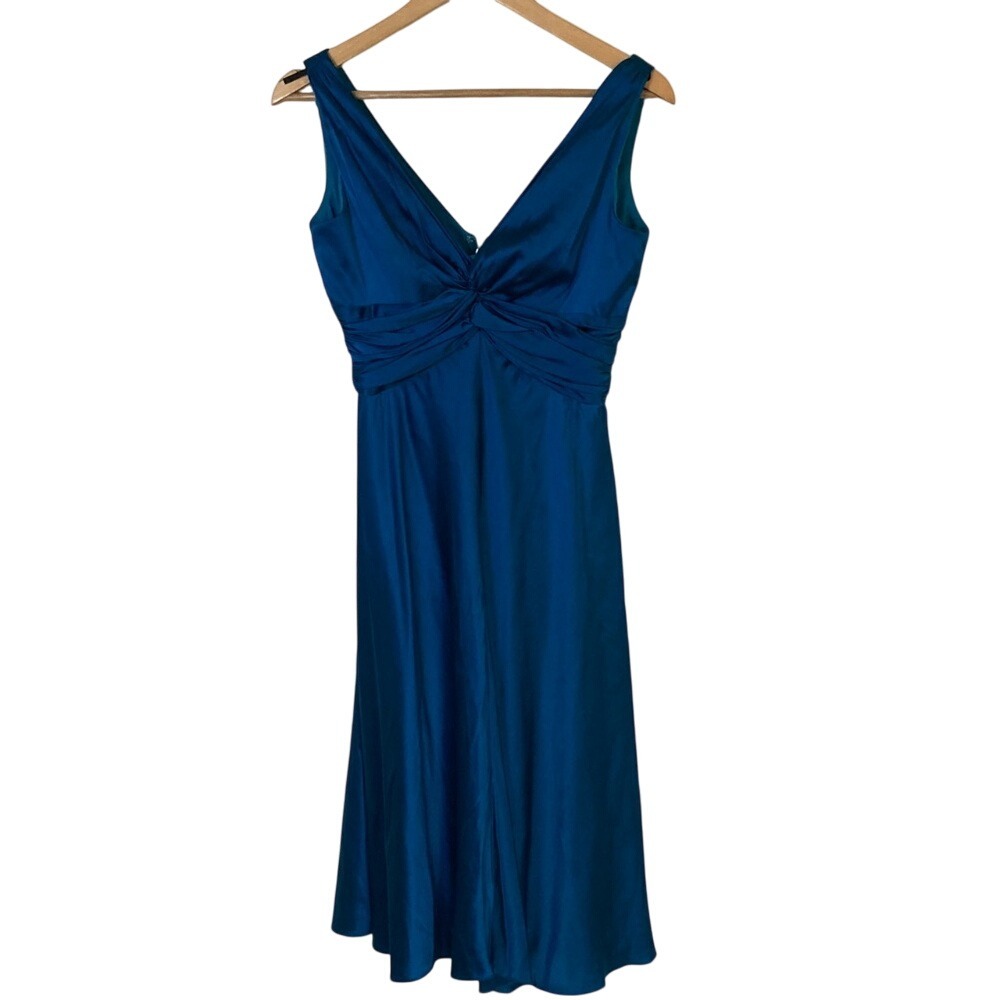 Boston Proper Womens Elegant Silk Blend Blue Sleeveless Dress Size 4 Event Party